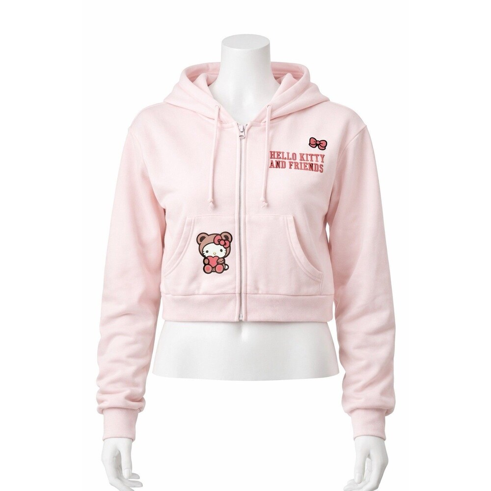 Hello Kitty And Friends Cropped Zip Hoodie Pink Sanrio Women Medium